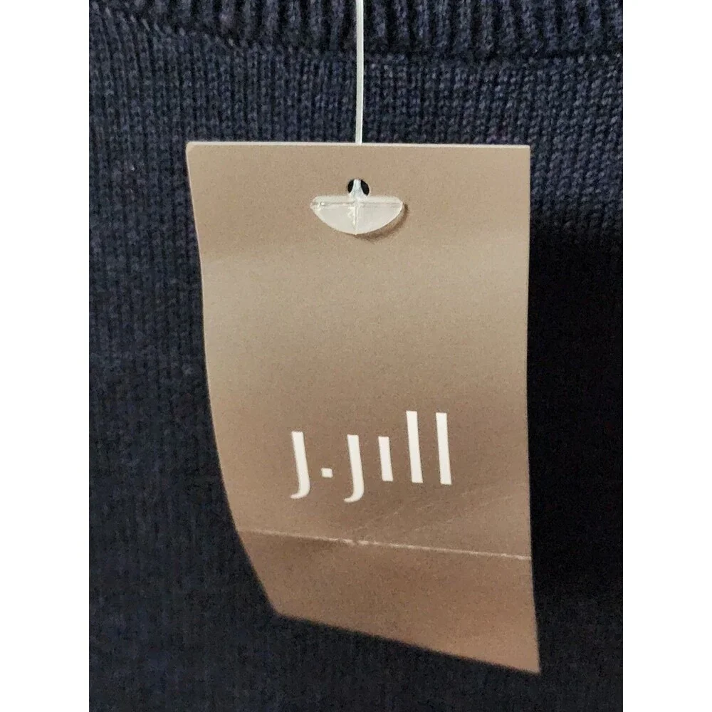 NWT J JILL Wearever Contrast Cotton Blend Sweater Top Navy Blue Green S $79.00